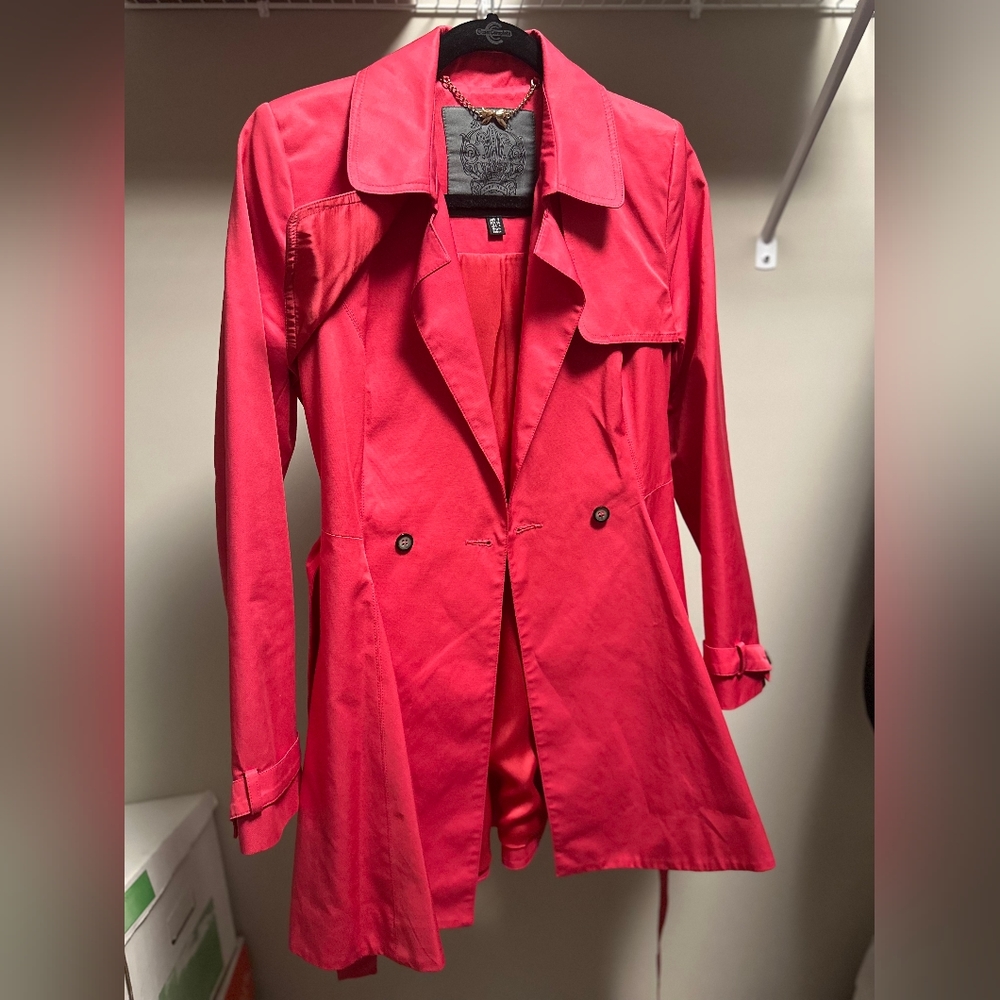 New XS Hot Pink Flare Trench Jacket